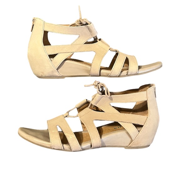 Taupe Suede Lace Up Leather Sandals - Picture 5 of 12